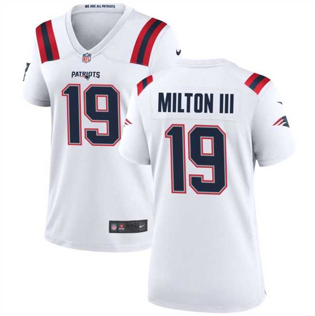 Women%27s New England Patriots #19 Joe Milton III 2024 White Football Stitched Jersey Dzhi->women nfl jersey->Women Jersey